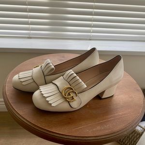 Gucci Marmont mid heel loafers ivory/off white 38/8